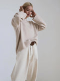 Fongt And Winter Explosion Of Women's Knitted Shirt Round-Neck Solid Color Loose Sweater
