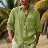 Fongt Men's Linen Shirt Button Shirt Summer Beach Shirt Pure