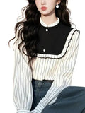Fongt Spring Han Han Super Beautiful Beautiful Black And White Striped Shirt Female Design Sense Light Luxury To Reduce The Age Of The Gas Blouse