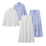 Fongt Homemade New Women's Lace Sticker Shirt Loose Dresses Two-Piece Set