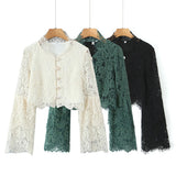 Fongt 2025 New Women's Fashion Simple Collar Long-Sleeved Lace Shirt Top