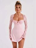 Women's French Sexy Lace Lace Long Sleeves Straight Back A Set Short