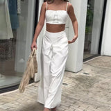 Fongt 2024 Summer New Solid Color Short Crop Sling To High Waist Skirt Suit Female-Outfit