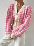 Fongt And Winter Tiger Pattern Lantern Sleeve Knitted Cardigan Sweater Short Coat