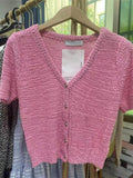 Short-sleeved Women Summer Simple Solid Knitted Cardigan V-neck Slim Crop Top Thin Knitwear