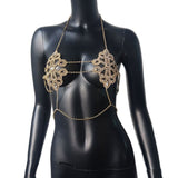 Quality Rhinestone Flower Style Camis Women Sexy Metal Chain Hollow Out Party Crop Tops Summer Nightclub Silver Tank