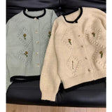 Fongt Sweet Embroidery Flowers Soft Sticky Cardigan Women Autumn And Winter New Loose Temperament Sweater Small Fragrant Wind