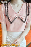 Fashion Petal Sleeve Embroidered Flares Blouse Blouses New 2023 Summer Peter Pan Collar Sweet Pullovers Chic Shirt