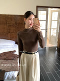 Fongt Xixi 2025 Autumn New White Standard Long-Sleeved High-Neck Knitted Top Sweater Female 89608