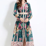 Fongt Printed Dress 2025 Spring Holiday Wind To Show Thin Temperament Single-Dlong Swing Dress Girl
