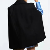 2022 New Vintage Breasted Tweed Cloak Coat Double Pocket Women's Elegant British Chic