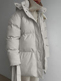 Fongt Casual Waist Thin Hooded Medium Long Bread Cotton Clothes Women Thick Cotton Coat Brown