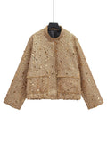 Fongt Women's Explosive Beads Decorated With Small Collar Jacket Jacket