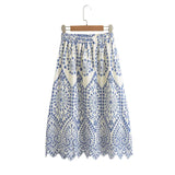 Fongt Women's Tight Waist Full Embroidery Skirt 23043