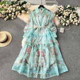 Fongt Court Style Dress Spring Dress Design Retro Print Long High-End Temperament Dress Dress