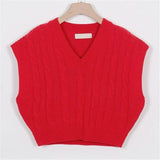 New 2022 Korean Fashion Elegant Waistcoat Knitted Retro Women Autumn Winter Sweater Short Pink Vests Tops