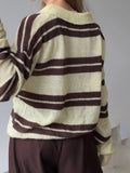 Fongt Striped Knitted POLO Shirt Collar Collar Sweater Loose Leisure Lazy Style New Women's Style
