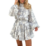Fongt New Women's Temperament Elegant Fashion Long-Sleeved With National Style Printed Dress