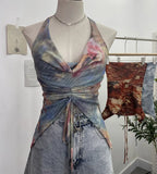 Fongt Shooting Holiday Wind Hanging Neck Collar Collar Tidling Strap Sling Vest Tie Mesh Yarn Short Sleeveless Top 9926