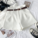 Fongt Pure Color High-Rise Thin Suit Shorts Wide Leg Pants With Belt Woman 2025 Summer