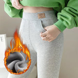 Cold-Resistant Leggings Women Fashion Casual Lamb Cashmere Leggins Mujer Pockets Plus Velvet Thickening