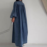 Fongt Round-Neck Solid-Colored Casual Long-Sleeved Denim Dress In Fall 2025