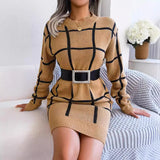 Shooting 2025 Autumn And Winter Casual Hit Lattice Long Sleeve Bottom Sweater Skirt Women's