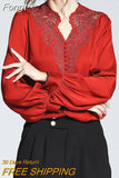 V Neck Shirts Long Sleeve Embroidery Blouse Women Hollow Out Tops Spring 2023 New Office Lady Solid Loose Clothes