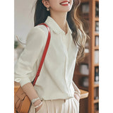 Fongt 2025 New White Doll Collar Cotton White Shirt Female Long-Sleeved Student Basic Shirt Top