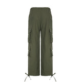 Drawstring Cargo Style Parachute Pants Basic Pockets Baggy Trousers Women Sporty Y2K Teachwear