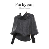 Fongt Old Money Style High-Neck Knitted Cloak Sweater With Gray Shorts Autumn Two Sets