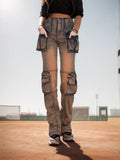 Fongt Feng Shui Wash Multi-Pocket Cargo Pants 2024 Spring New Fashion Design Sense Slim And Versatile Jeans Woman-Outfit