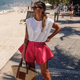 Women 2021 New Solid Color Wide Leg Shorts Hight Waist Loose Flare Fashion Sexy Vacation Summer Elegant Mini