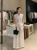 Fongt Xixi 2025 Summer Temperament With High-Waisted Linen Leisure Broad Legs Casual Pants Women 85192