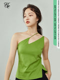 Irregular Collar Sleeveless Camis Regular Waist Midweight Women Tops Office Lady Solid Cotton Spring Camisole