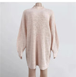 and Winter New Women's Knitwear Pullover Mid-length Raglan Sleeves Half Turtleneck Sweater Dress Loose and Soft-Outfit