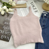 Women's Camisole Temperament Lint Knitted Tank Tops Solid Color U Neck-Outfit