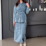 Fongt Autumn New Fashion To Do Old Washing Casual Denim Dress Suit Women Trend