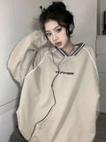 Print V Neck Patchwork Sweatshirt-Outfit