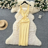 Fongt Women's Dress 2025 Summer Pure Desire Three-Dimensional Flowers Slimming Temperament Sling Knitted Hip Dress
