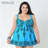 One Piece Swimsuit Women Plus Size Swimwear Bowknot 10XL Retro Vintage Bathing Suits Beachwear Print Swim Wear