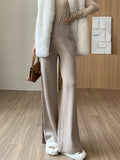 Split Button Wide Leg Pants Straight Casual High Waist Pants Keep Warm In Autumn Solid Loose Wool Cosy Woman