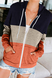 Sleeve Color Hooded Sweatshirt Women's Cotton Blend Zipper Pocket Cardigan