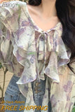 Chiffon France Elegant Chiffon Blouse Women Print Fairy Sweet Blouses Female Korean Fashion Vintage Floral Tops 2023