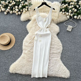 Fongt Women's Dress 2025 Summer Pure Desire Three-Dimensional Flowers Slimming Temperament Sling Knitted Hip Dress