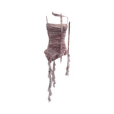 Fongt Shooting Round Neck Fluttering Dye Printing Irregular Lotus Leaf Side Mesh Slings Slings Sleeveless Top 1218