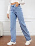 Fongt Burst Elastic Water Wash Denim Fashion Straight Trousers Trousers Trousers Trousers Women