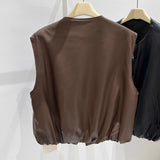 Fongt Collar Solid Color Sleeveless Leather Vest Coat Women's Autumn 2025 New Korean Fashion Stacked On The Kan Shoulders
