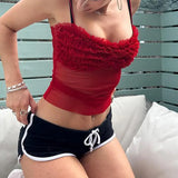 Sexy Transparent Mesh Crop Top y2k Vintage Ruched Patchwork Sleeveless Slim-fitting Camisole Women Casual Chic Tee Summer-Outfit