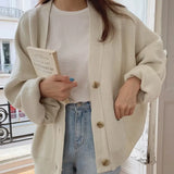 New 2022 Winter Spring Women's Sweaters V-Neck Buttons Cardigans Oversized Fashionable Korean Lady Knitwears